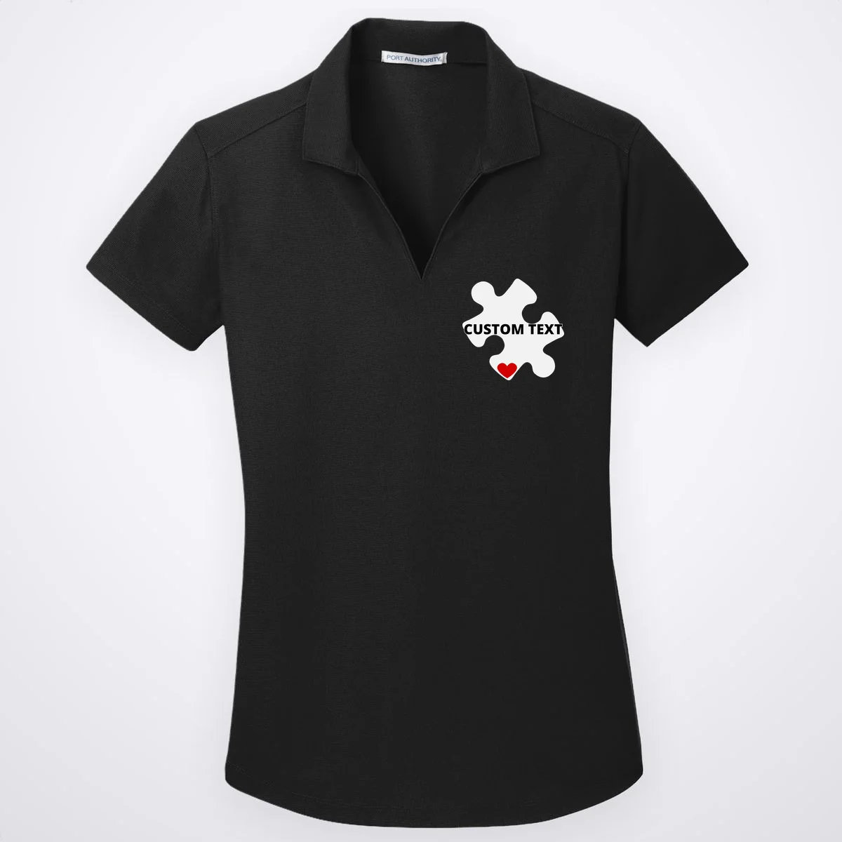 Personalized Autism Puzzle Piece Custom Text Women's Polo - Front