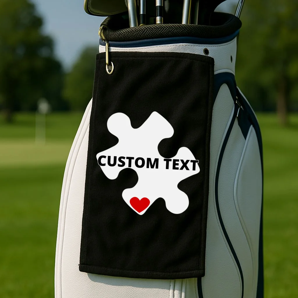 Personalized Autism Puzzle Piece Custom Text Golf Towel - Front 2