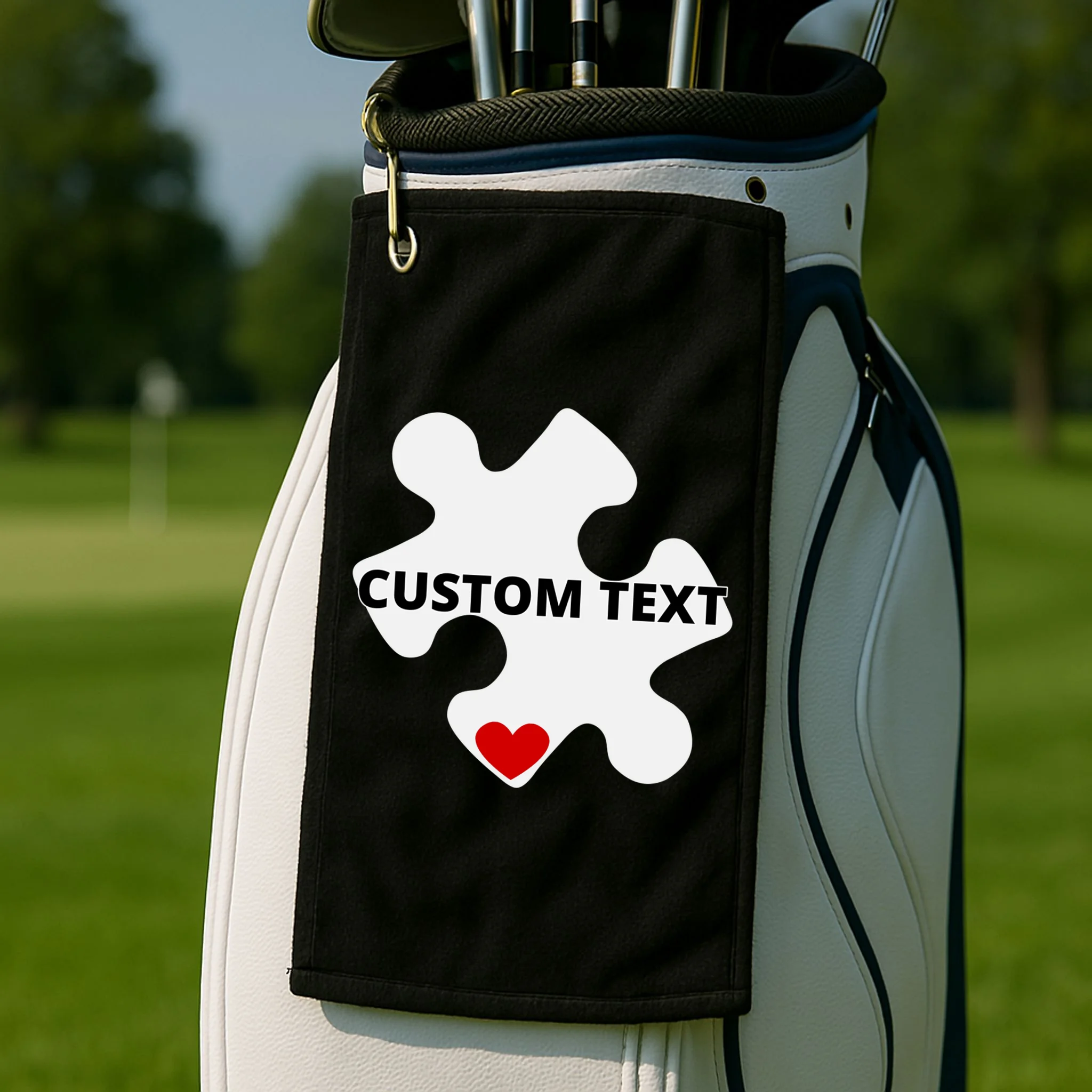 Personalized Autism Puzzle Piece Custom Text Golf Towel - Front 2