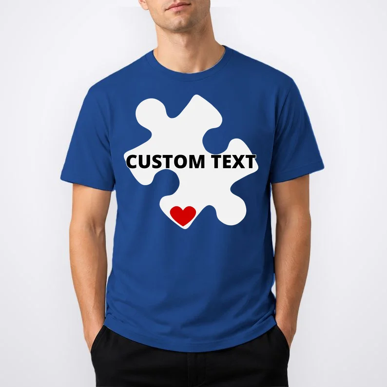 Personalized Autism Puzzle Piece Custom Text T-Shirt - Front 1