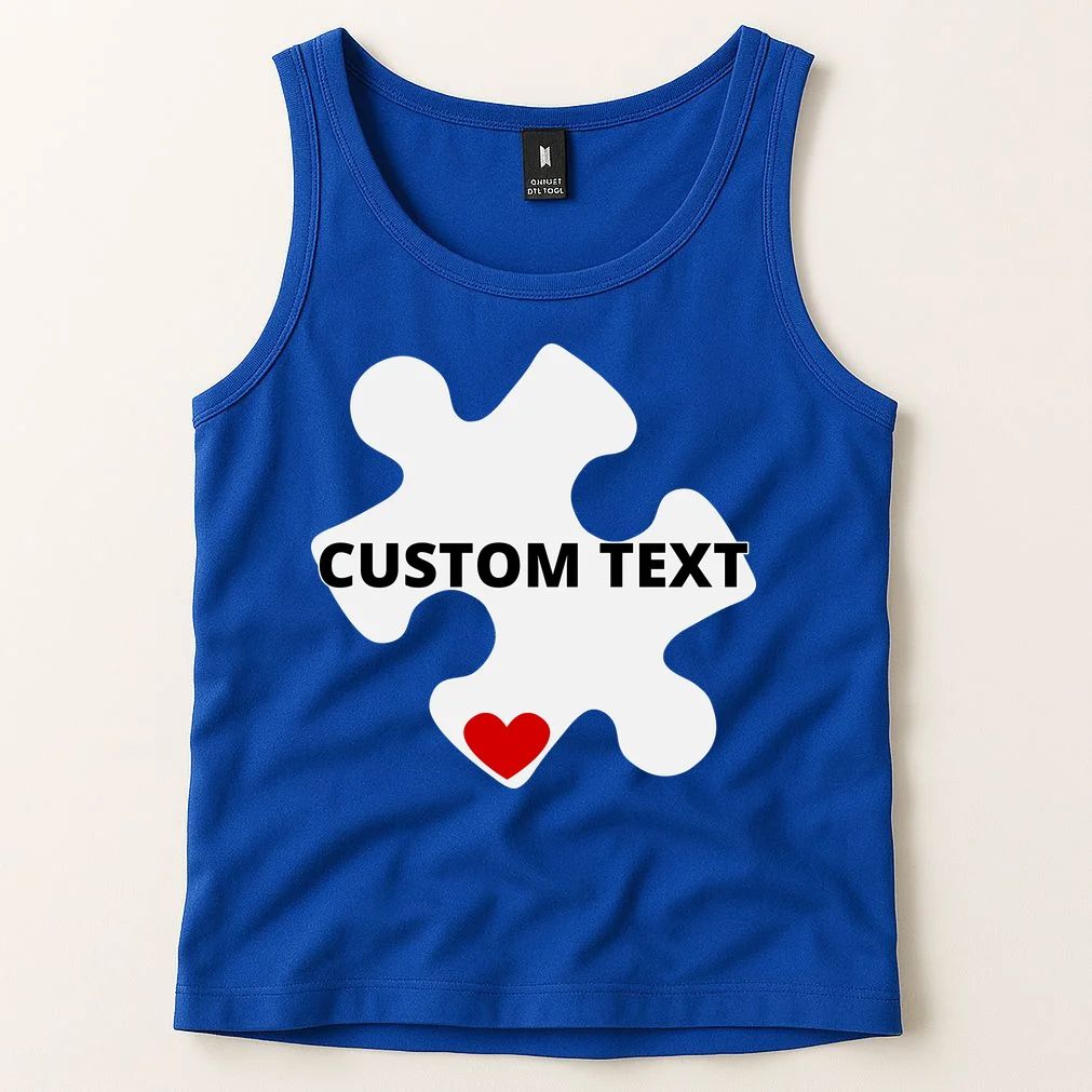 Personalized Autism Puzzle Piece Custom Text Tank Top - Front 1