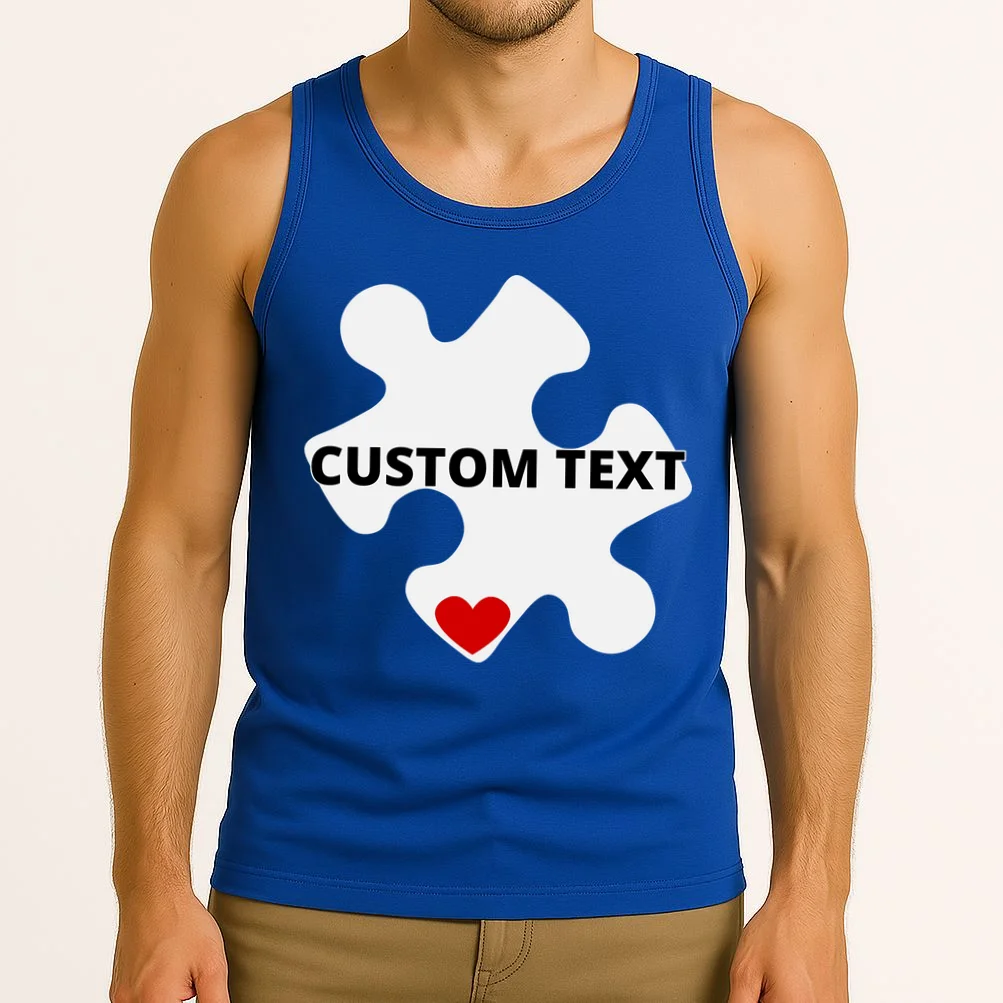 Personalized Autism Puzzle Piece Custom Text Tank Top - Front 2