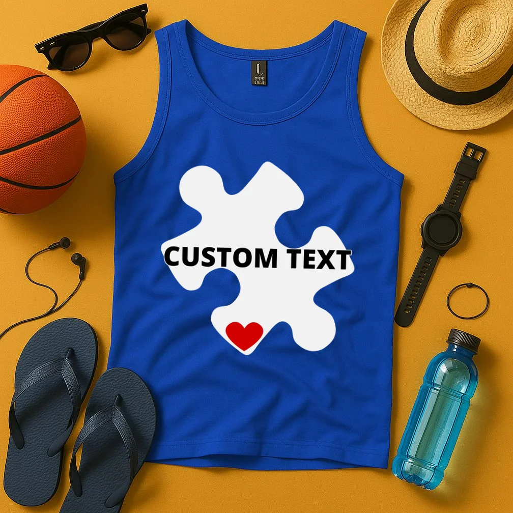 Personalized Autism Puzzle Piece Custom Text Tank Top - Front 3