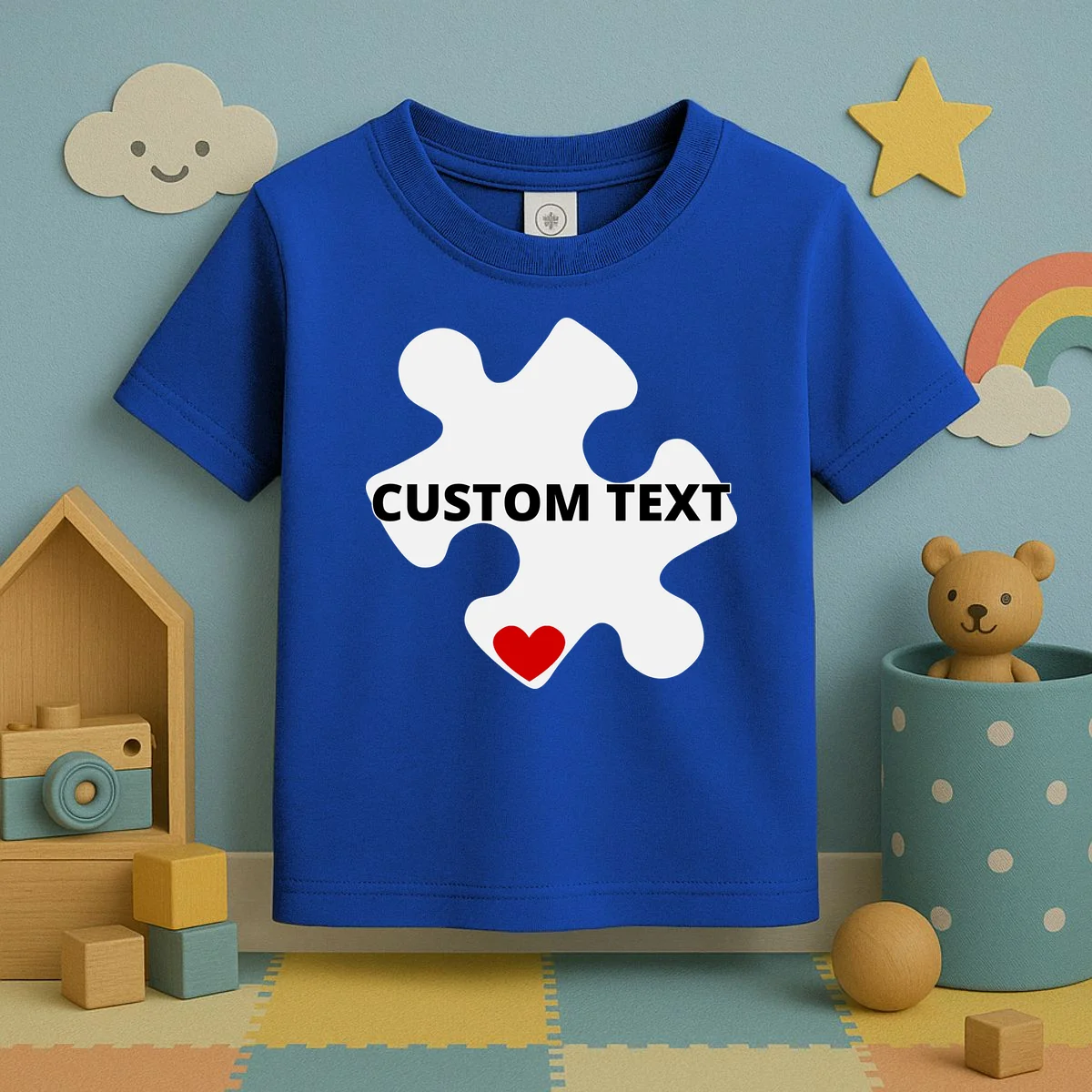 Personalized Autism Puzzle Piece Custom Text Toddler T-Shirt - Front 2