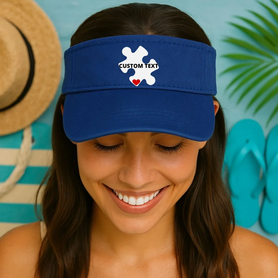 Personalized Autism Puzzle Piece Custom Text Visor - Front 1