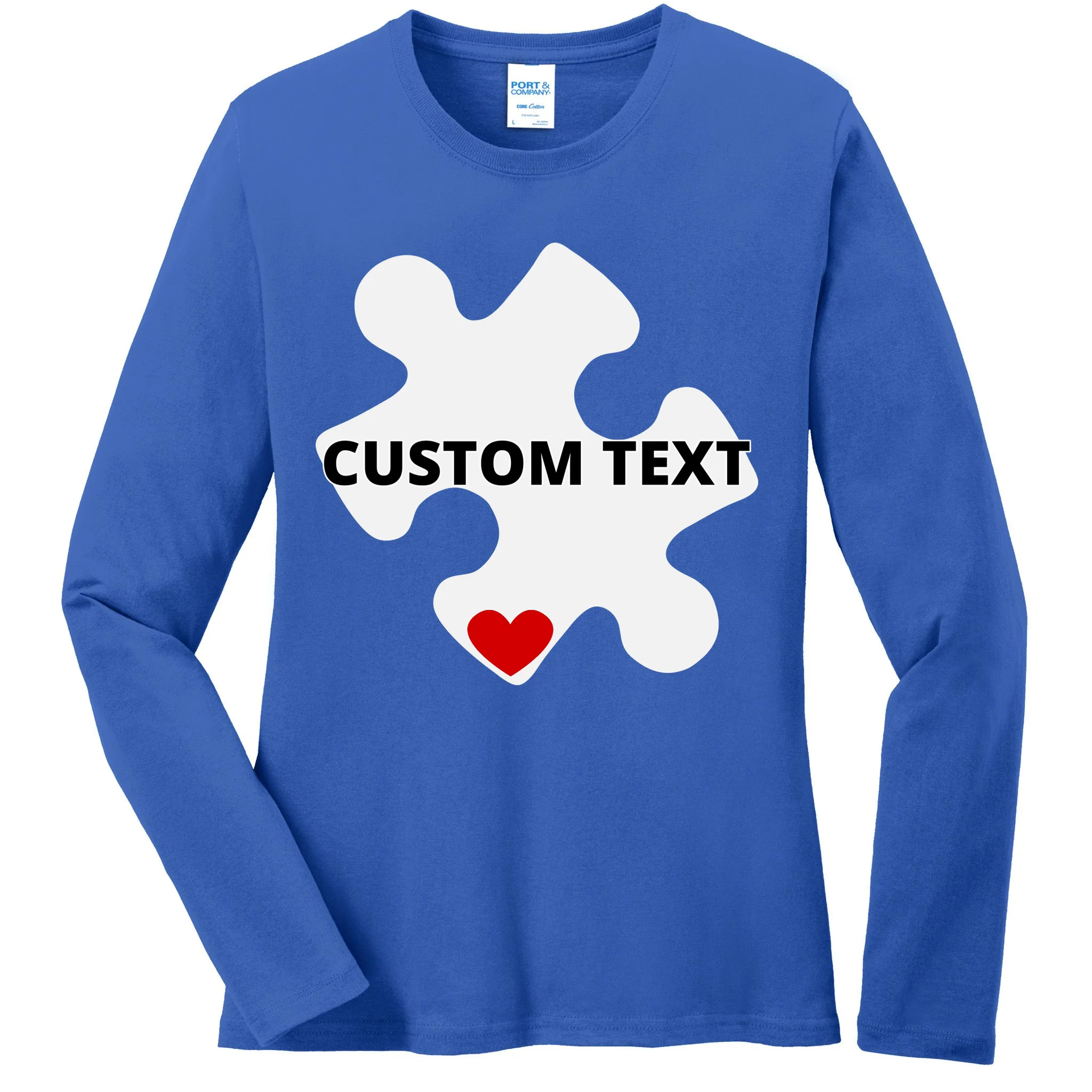 Personalized Autism Puzzle Piece Custom Text Women's Long Sleeve Shirt - Front