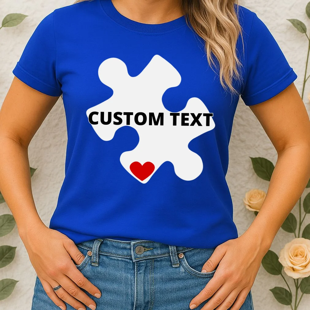 Personalized Autism Puzzle Piece Custom Text Women's T-Shirt - Front 1