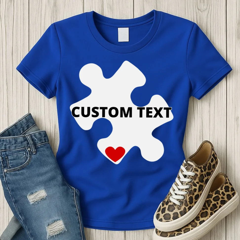 Personalized Autism Puzzle Piece Custom Text Women's T-Shirt - Front 2