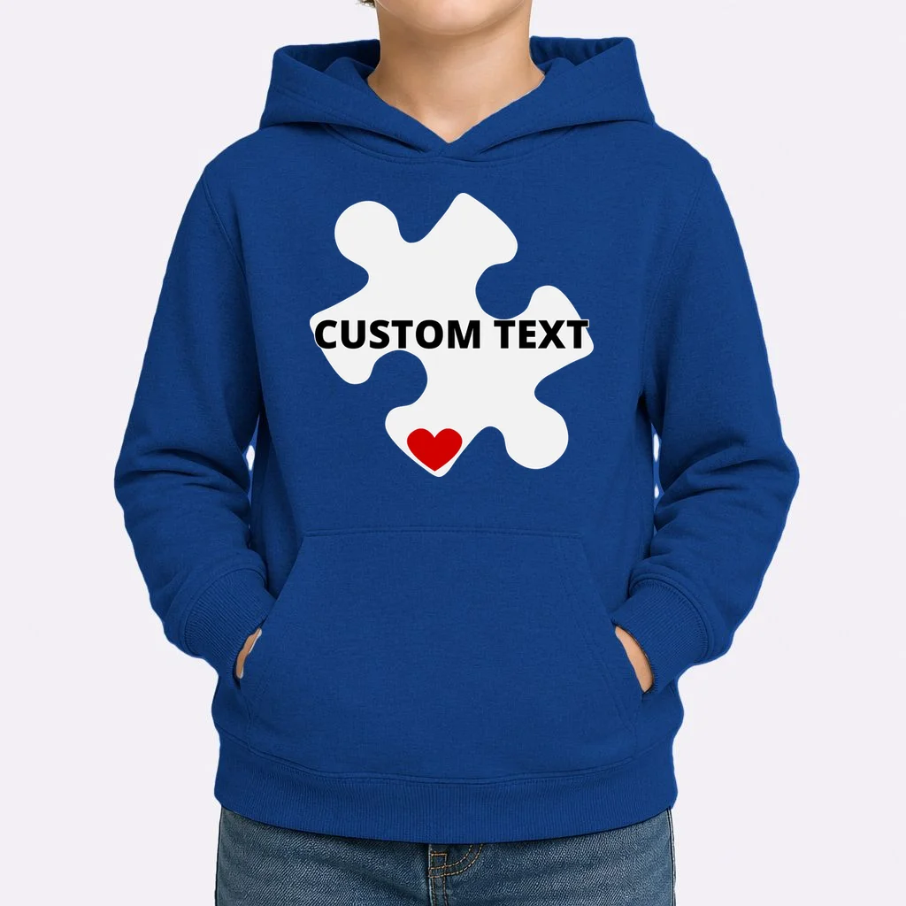 Personalized Autism Puzzle Piece Custom Text Kids Hoodie - Front 1