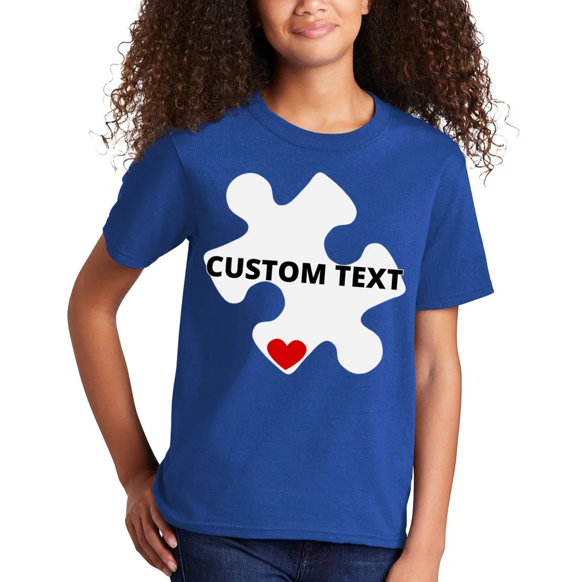 Personalized Autism Puzzle Piece Custom Text Kids T-Shirt - Front 1