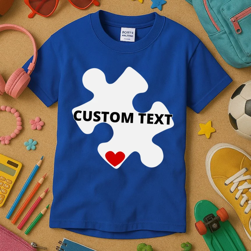 Personalized Autism Puzzle Piece Custom Text Kids T-Shirt - Front 2
