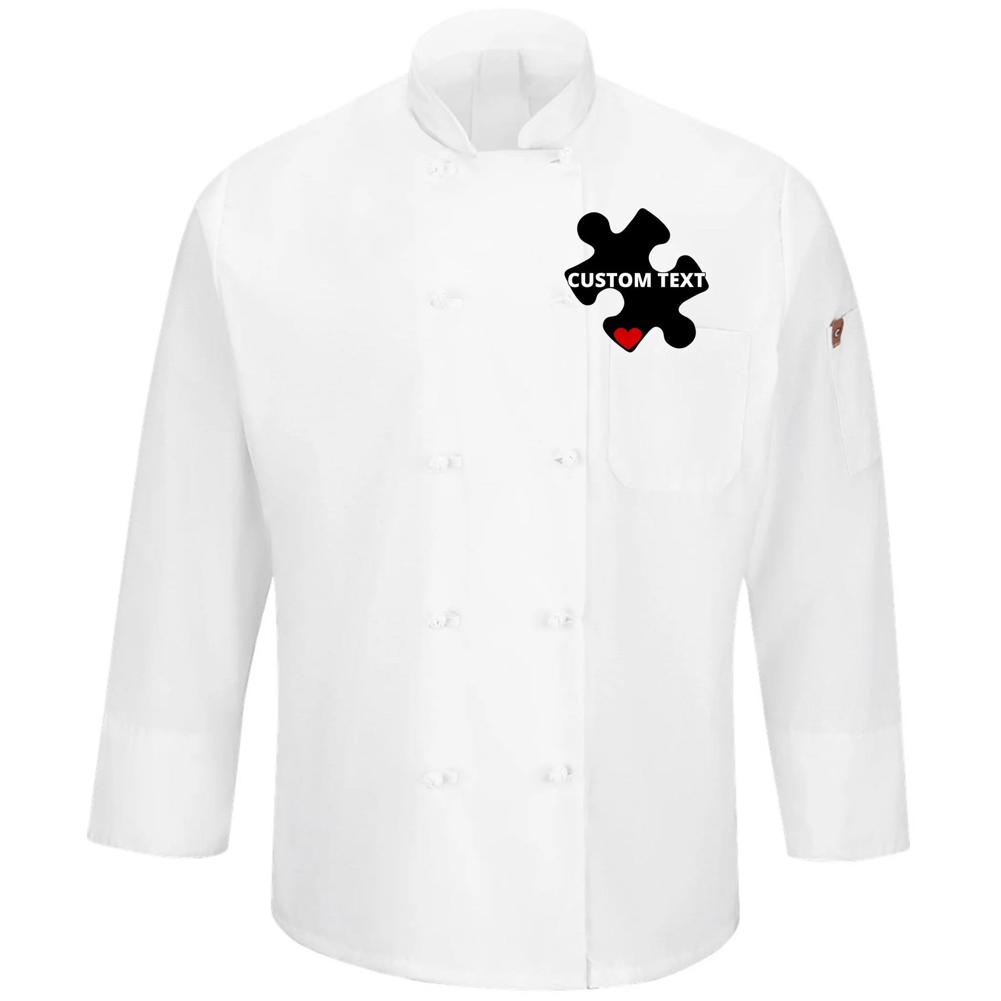 Personalized Autism Puzzle Piece Custom Text Men's Chef Coat - Front