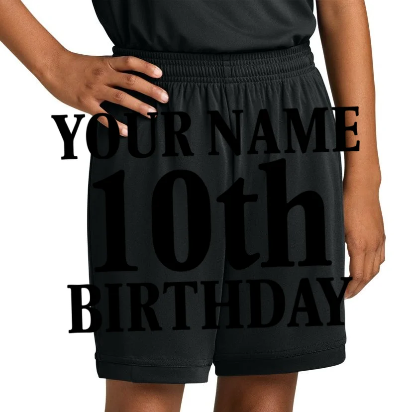 Personalized Birthday Custom Name & Age Text Kids Shorts - Front 1