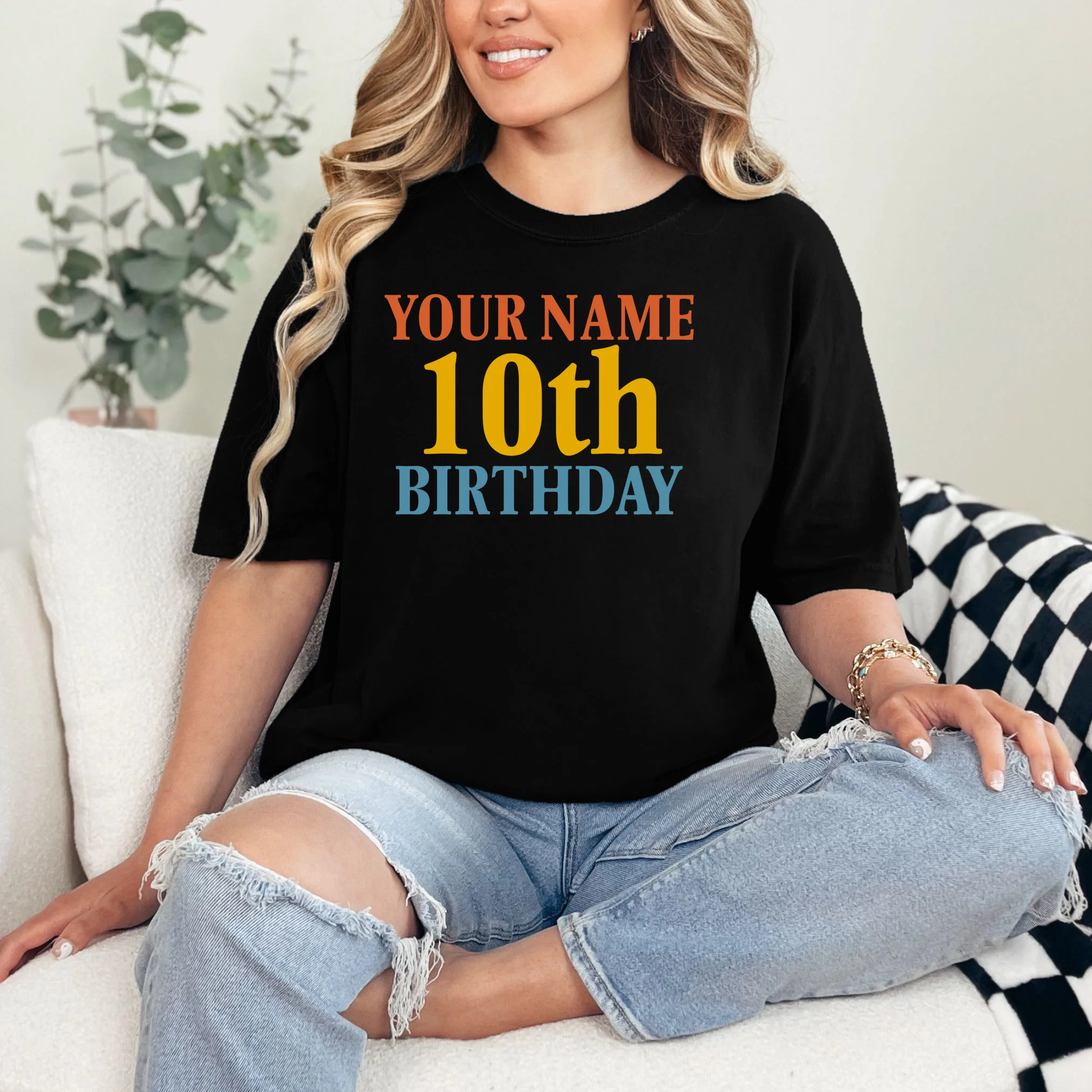 Personalized Birthday Custom Name & Age Text Comfort Colors Unisex T-Shirt - Front 1
