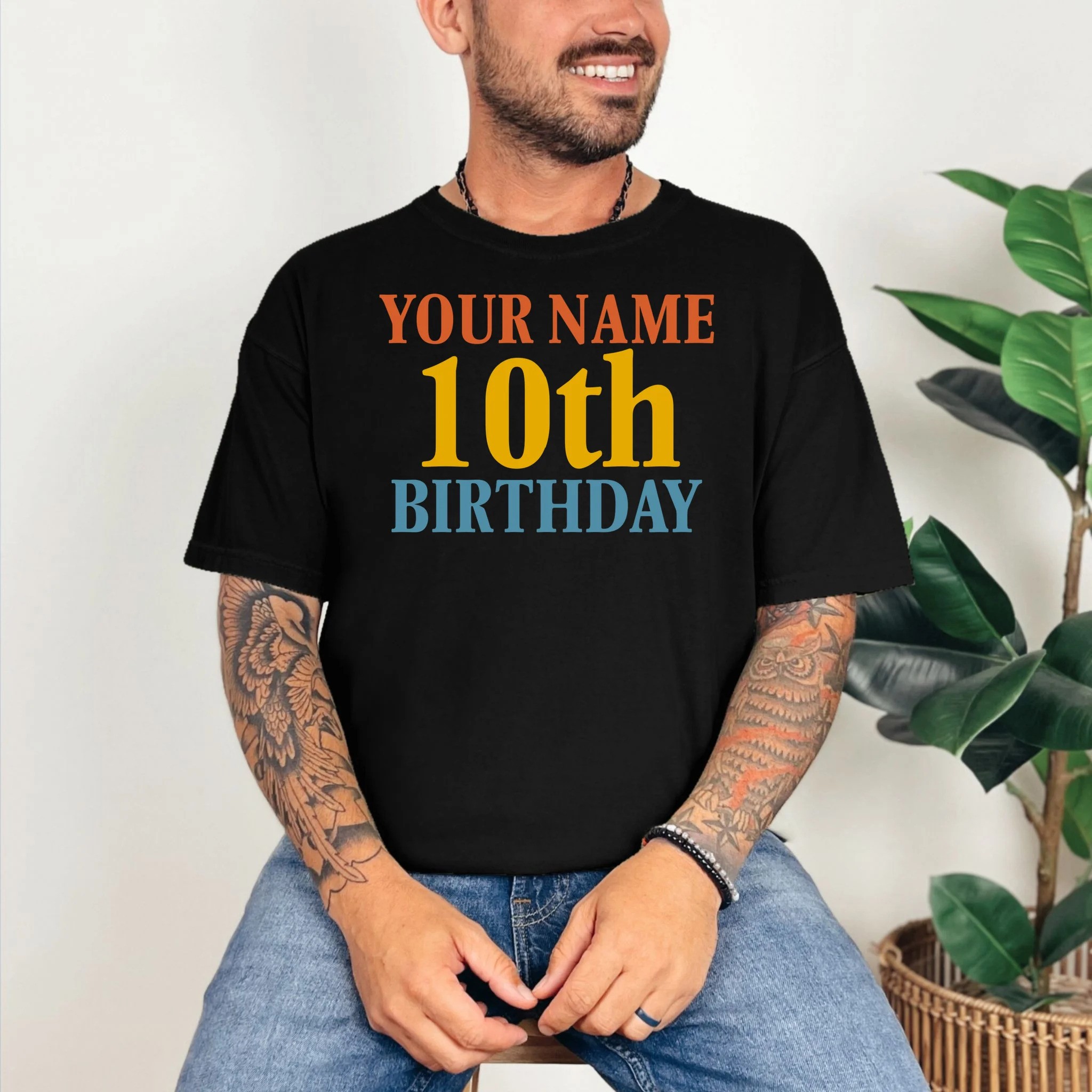 Personalized Birthday Custom Name & Age Text Comfort Colors Unisex T-Shirt - Front 2