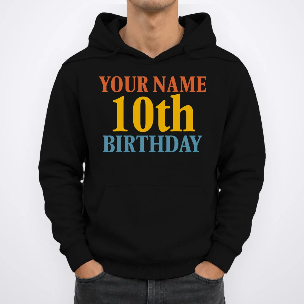 Personalized Birthday Custom Name & Age Text Men's Hoodie - Front 1