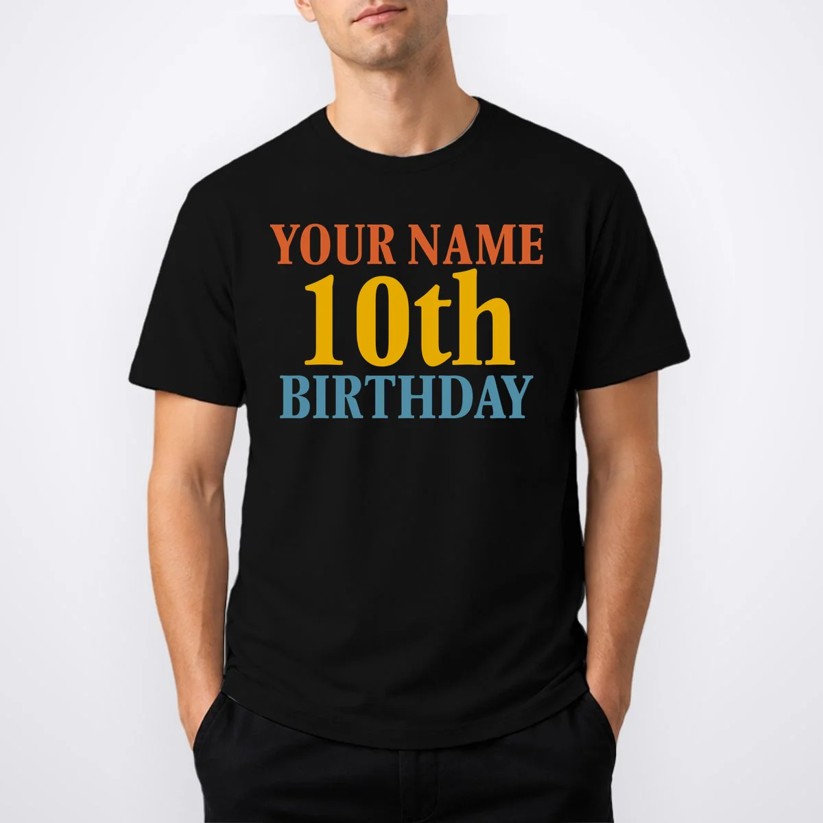 Personalized Birthday Custom Name & Age Text T-Shirt - Front 1