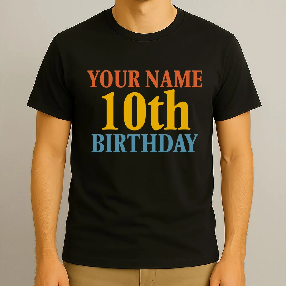 Personalized Birthday Custom Name & Age Text T-Shirt - Front 3