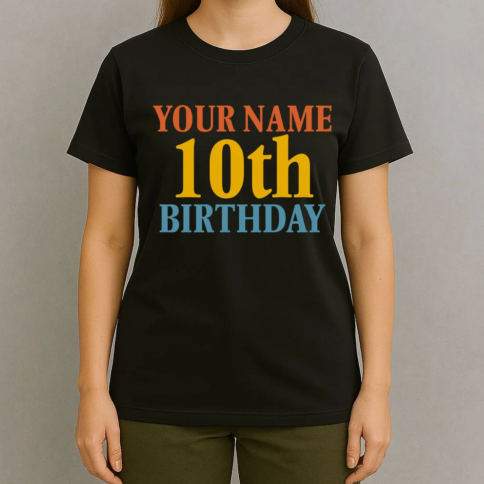 Personalized Birthday Custom Name & Age Text T-Shirt - Front 4