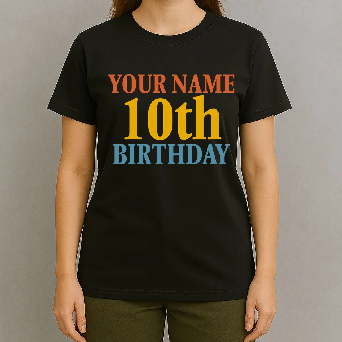 Personalized Birthday Custom Name & Age Text T-Shirt - Front 4