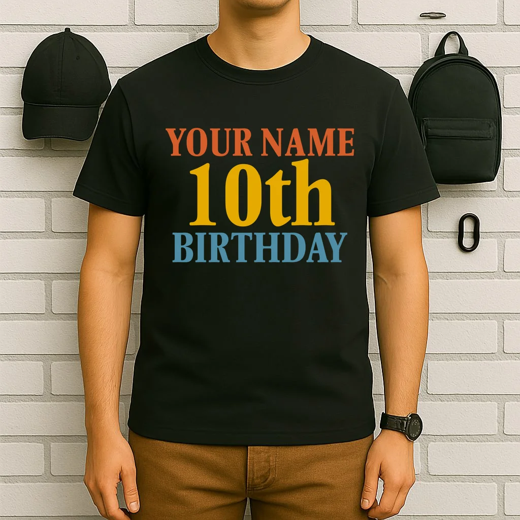Personalized Birthday Custom Name & Age Text T-Shirt - Front 6