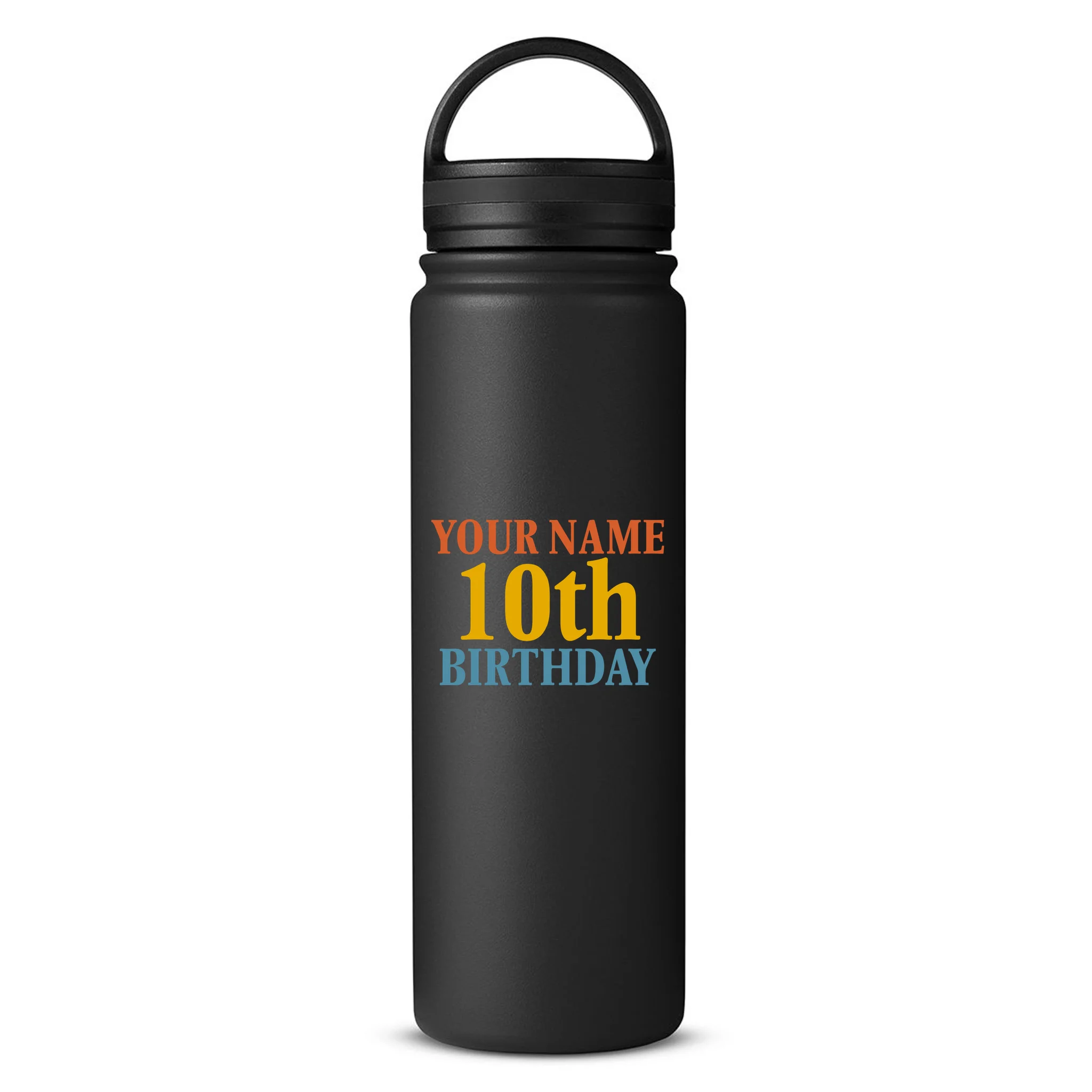 Personalized Birthday Custom Name & Age Text 24oz Water Bottle - Front