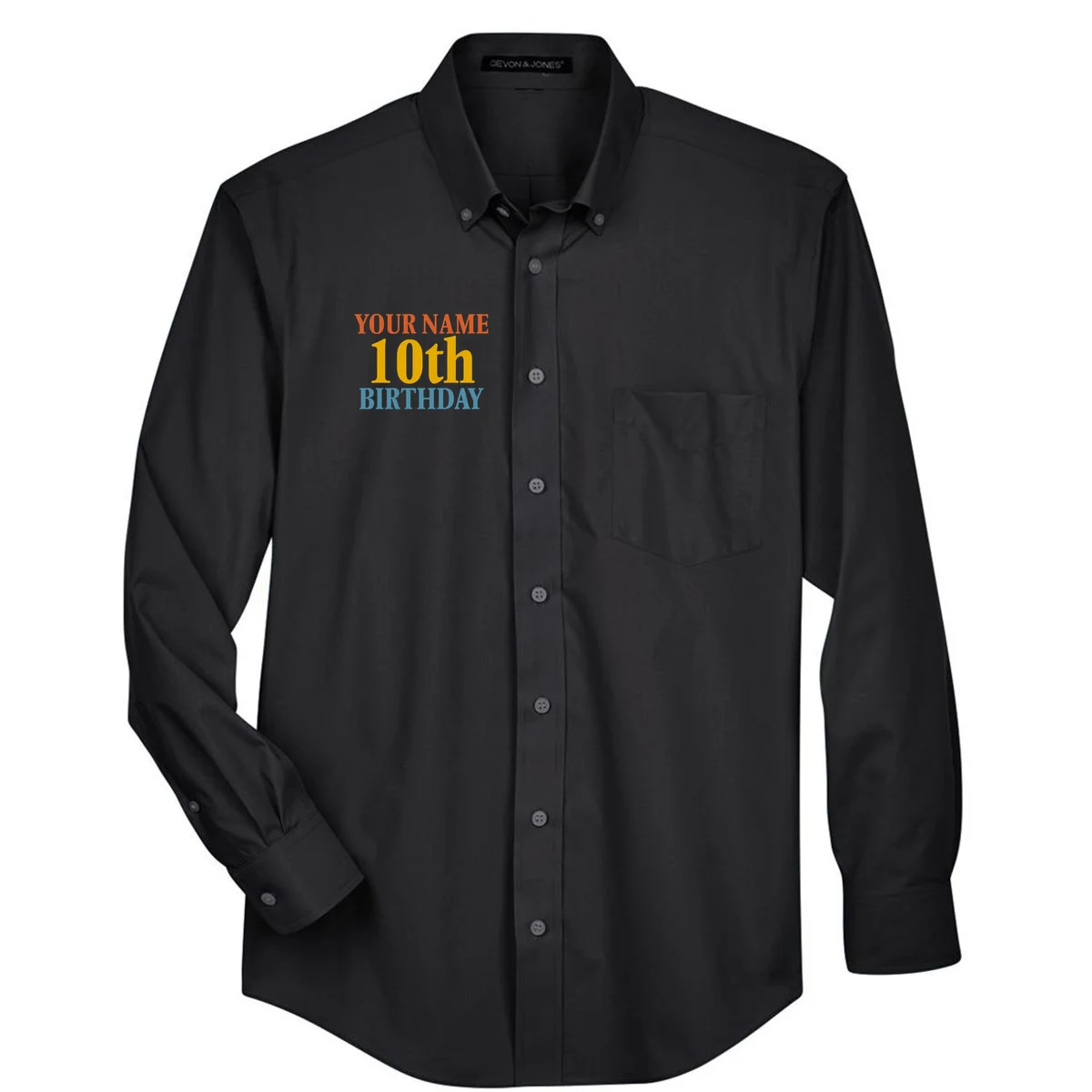 Personalized Birthday Custom Name & Age Text Men's Button Up - Front