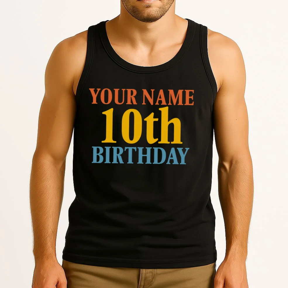 Personalized Birthday Custom Name & Age Text Men's Tank Top - Front 2
