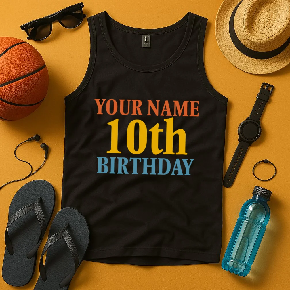 Personalized Birthday Custom Name & Age Text Men's Tank Top - Front 3