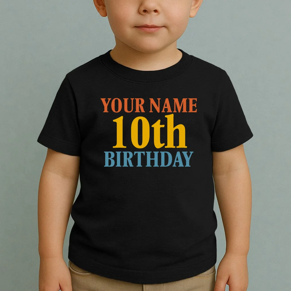 Personalized Birthday Custom Name & Age Text Toddler T-Shirt - Front 1