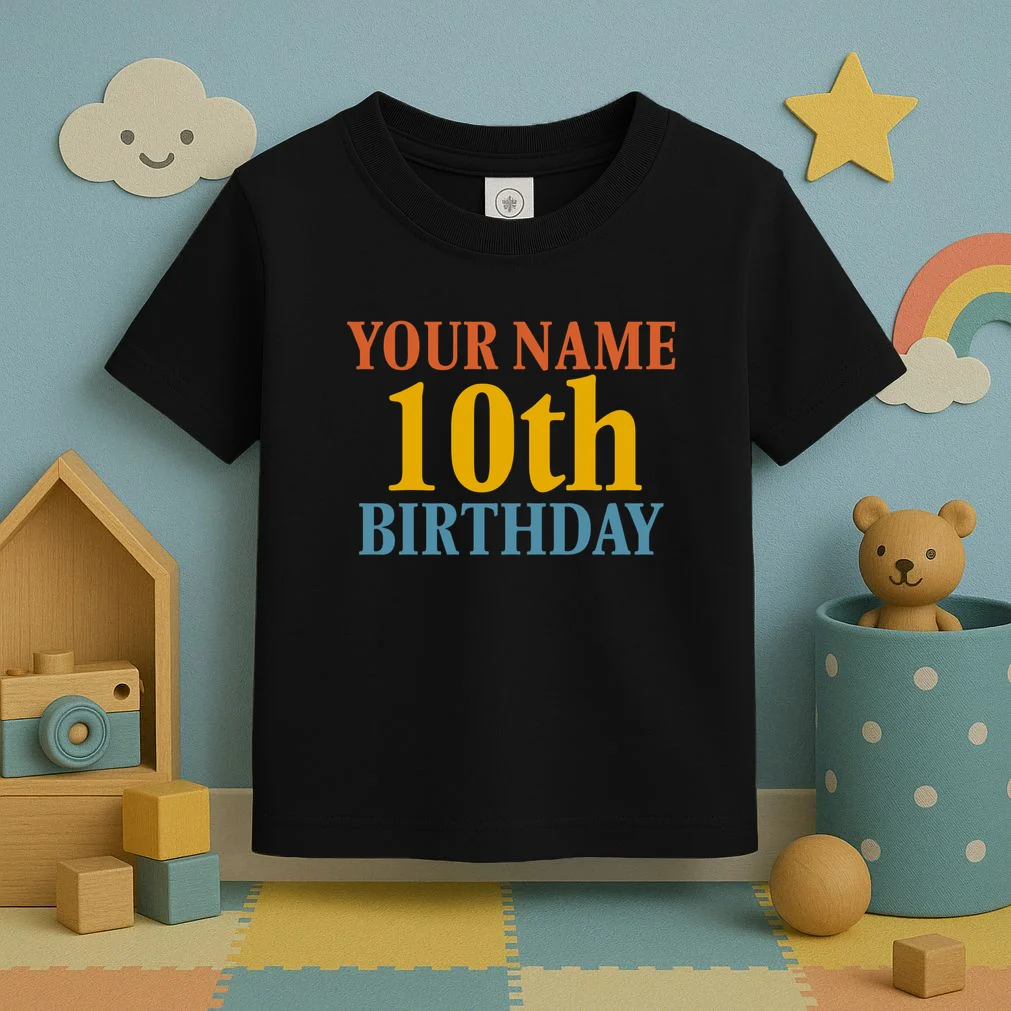 Personalized Birthday Custom Name & Age Text Toddler T-Shirt - Front 2