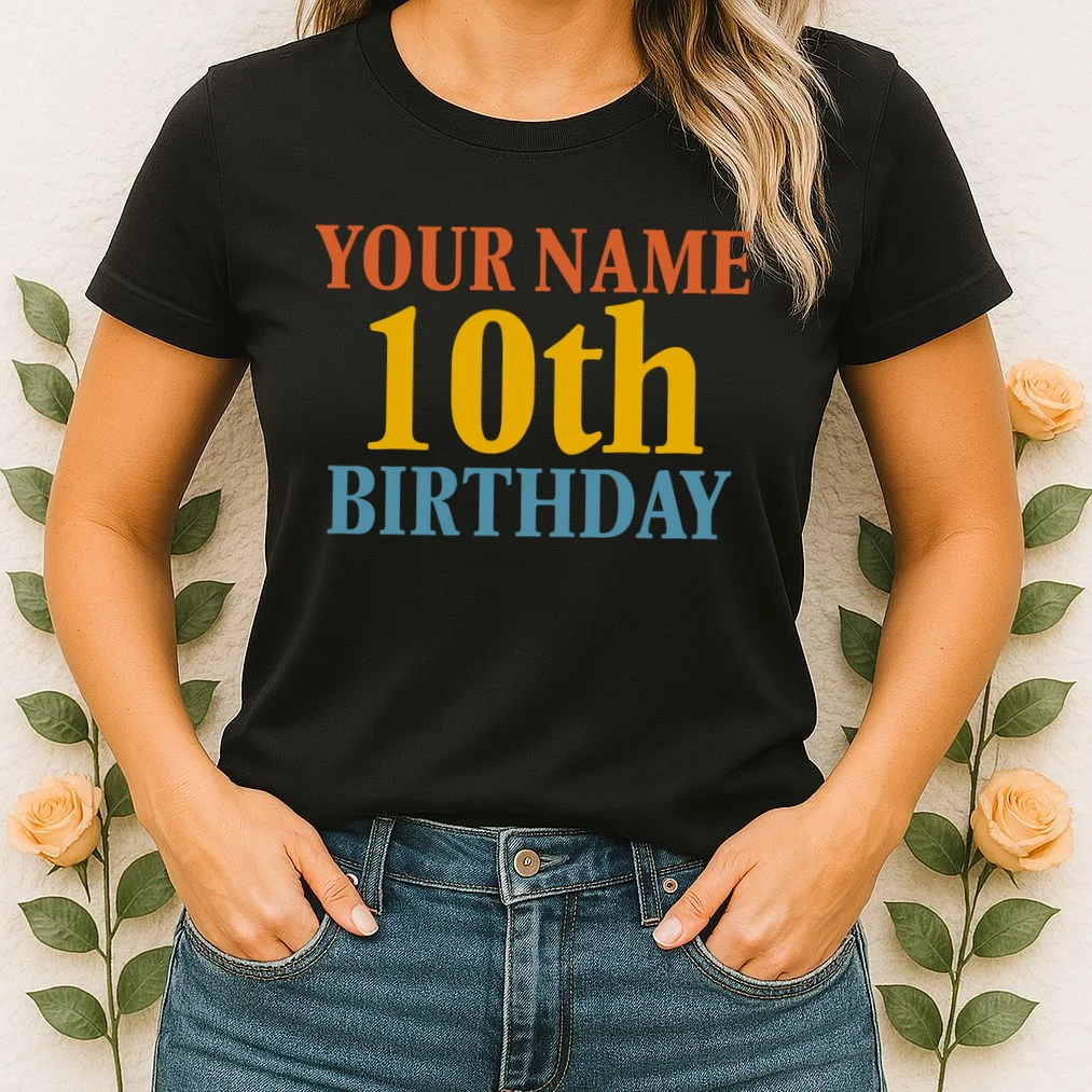Personalized Birthday Custom Name & Age Text Women's T-Shirt - Front 1