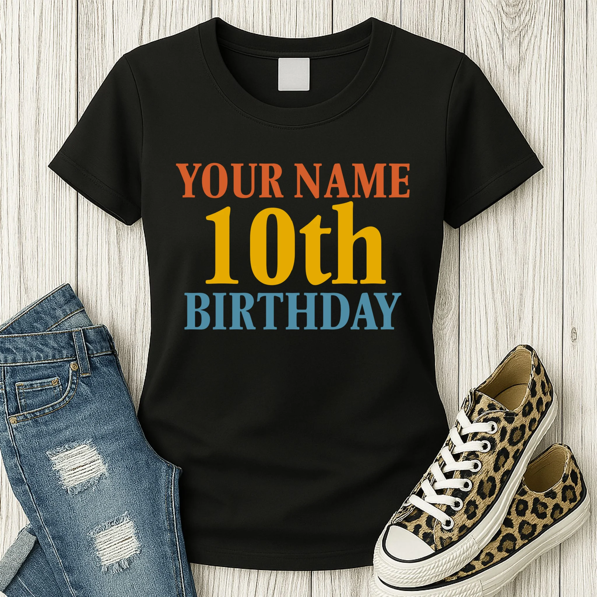 Personalized Birthday Custom Name & Age Text Women's T-Shirt - Front 2