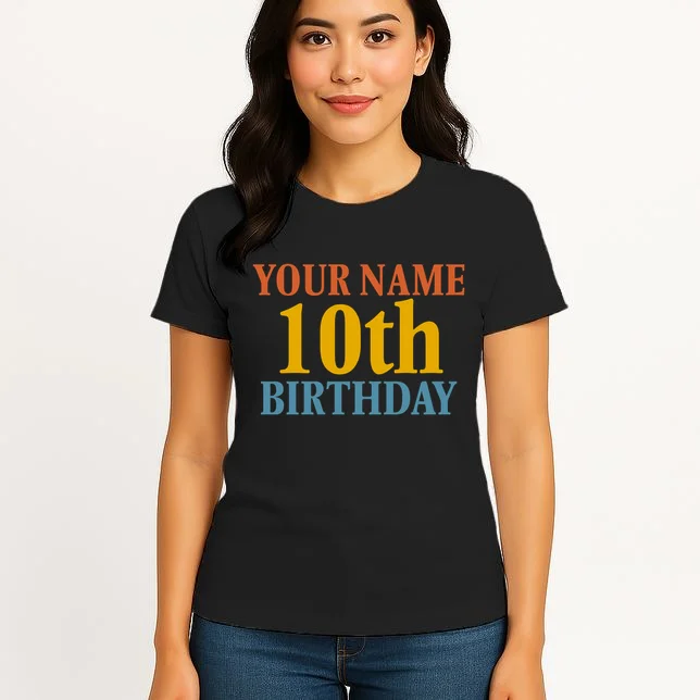 Personalized Birthday Custom Name & Age Text Women's T-Shirt - Front 3