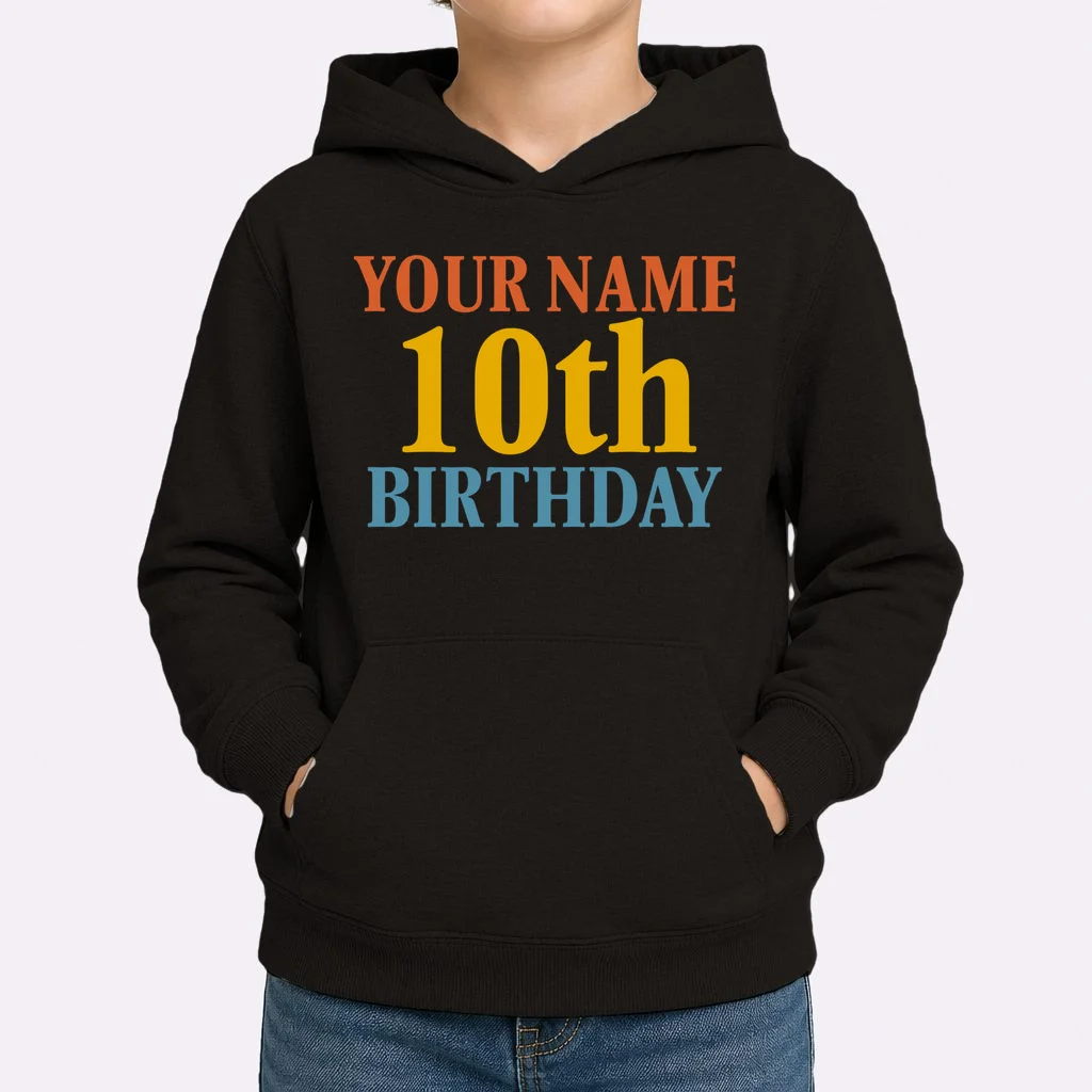 Personalized Birthday Custom Name & Age Text Kids Hoodie - Front 1
