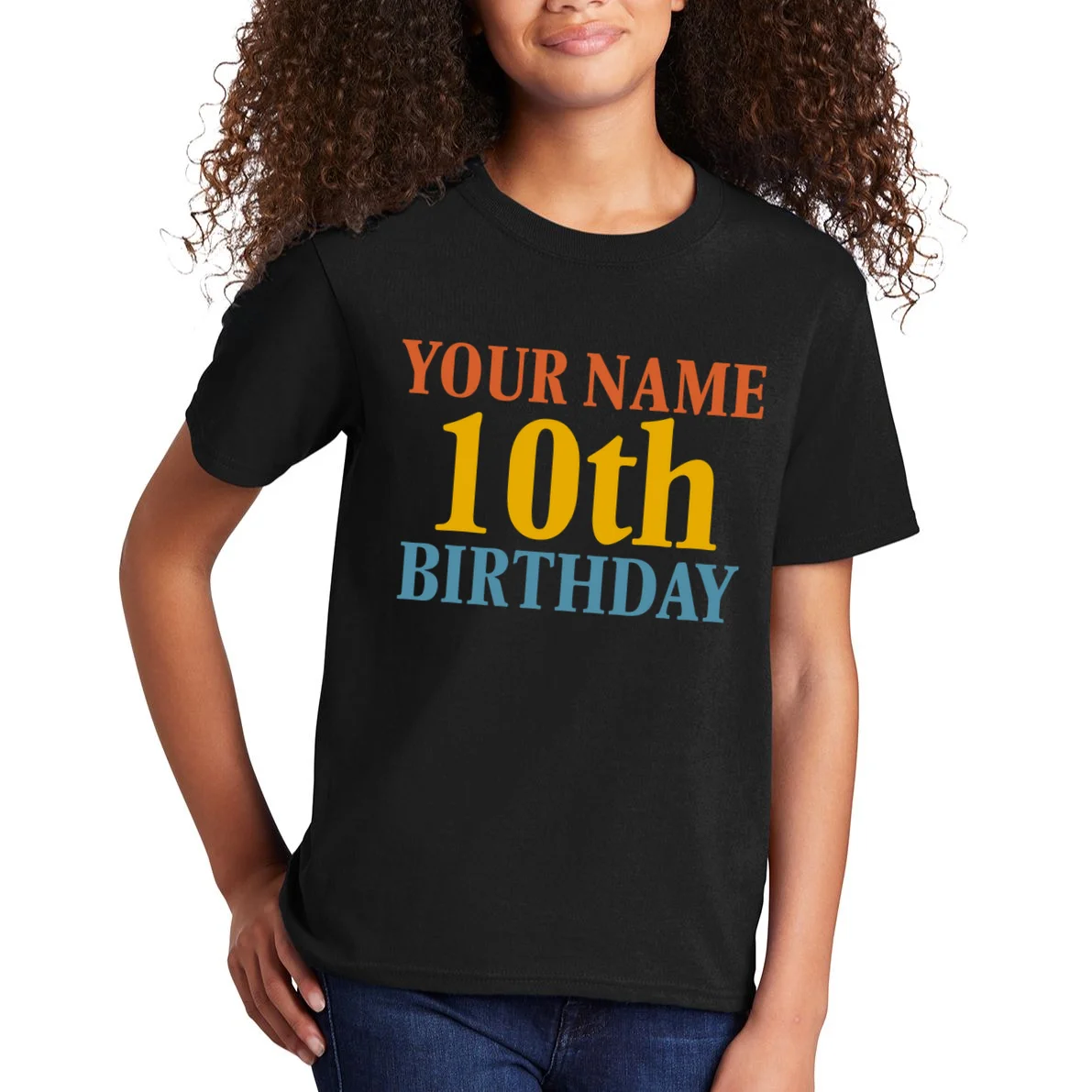 Personalized Birthday Custom Name & Age Text Kids T-Shirt - Front 1