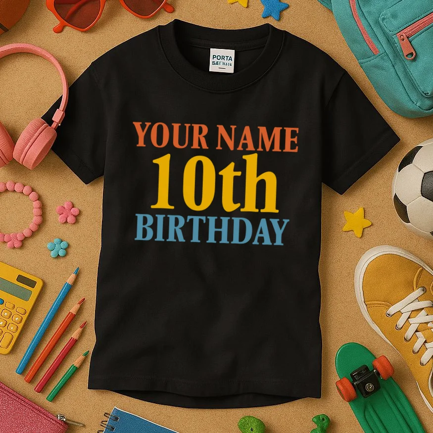 Personalized Birthday Custom Name & Age Text Kids T-Shirt - Front 2
