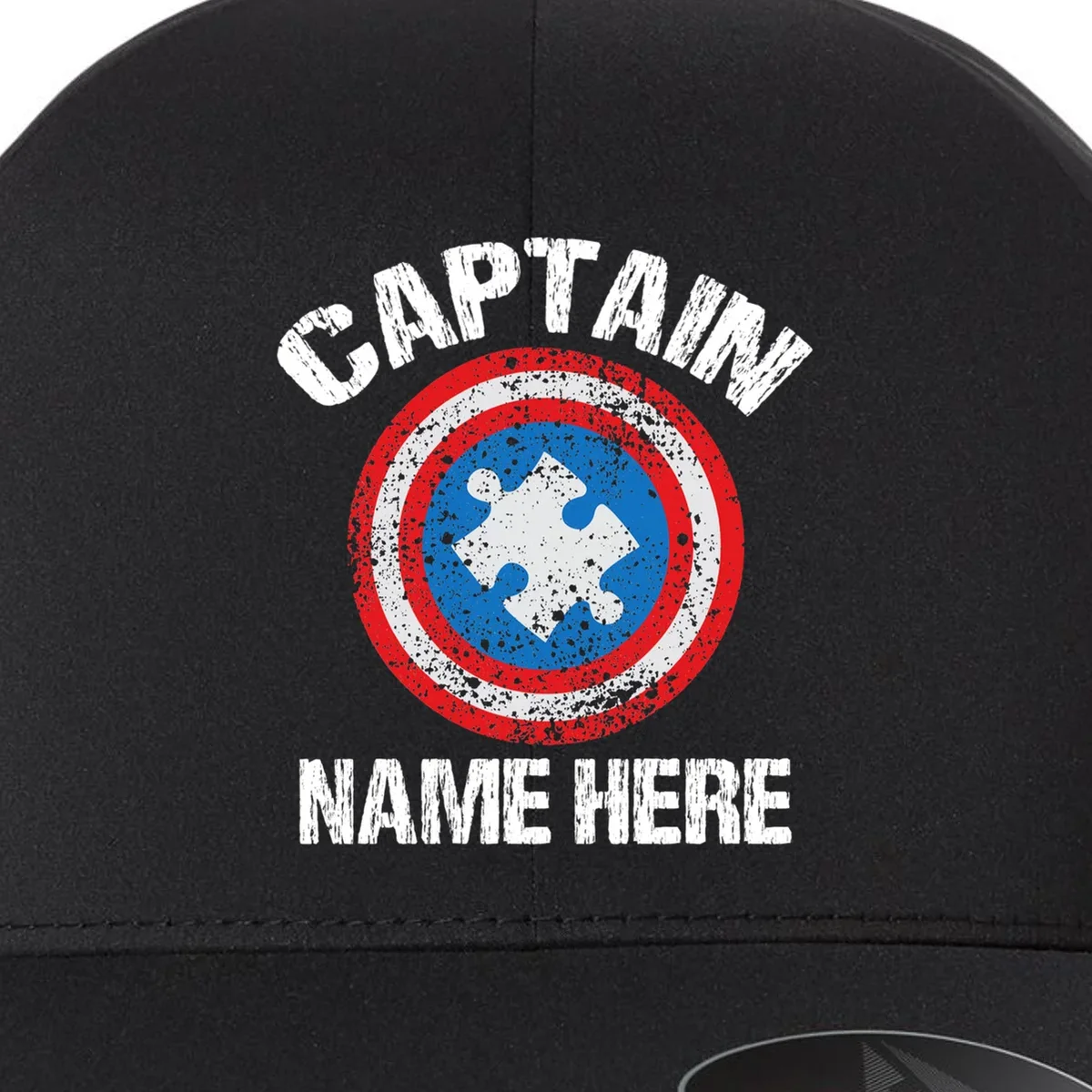 Personalized Captain Autism Puzzle Shield Custom Flexfit Men's Snapback Hat - Front - Close-up