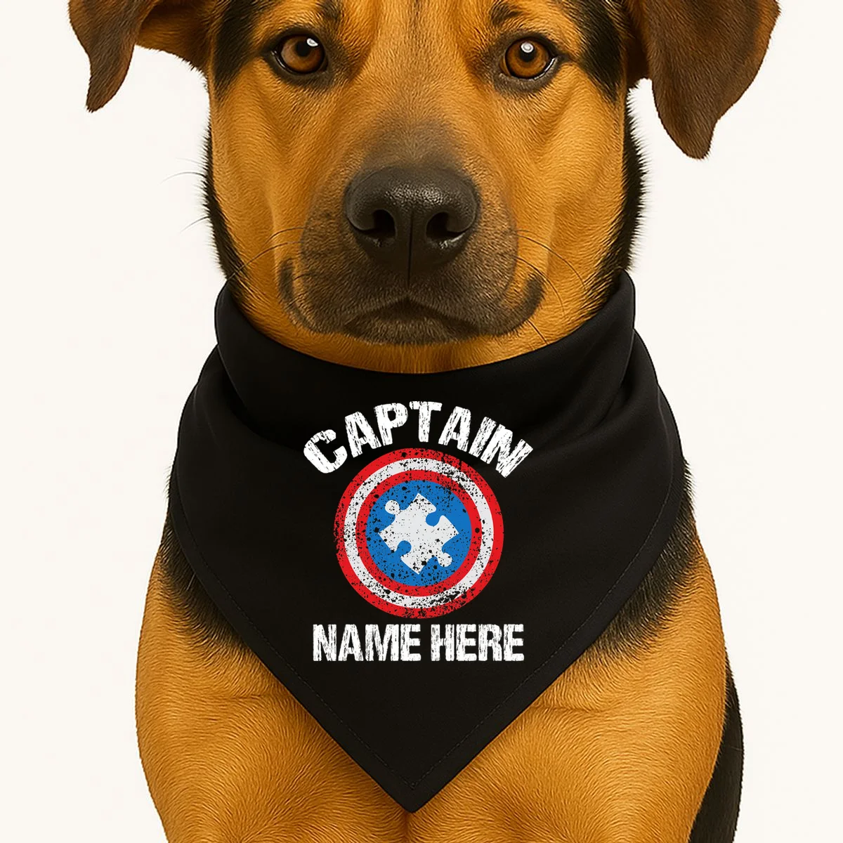 Personalized Captain Autism Puzzle Shield Custom Dog Bandana - Front 1
