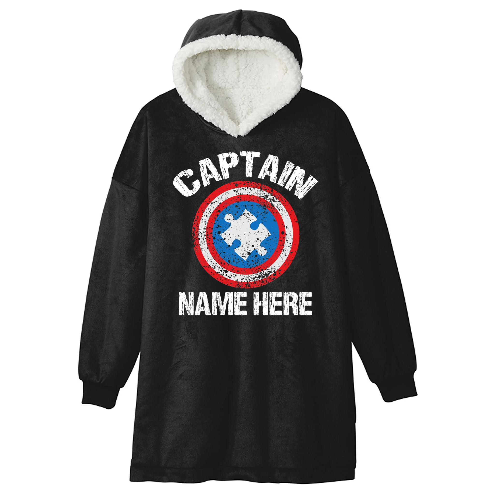 Personalized Captain Autism Puzzle Shield Custom Hooded Blanket - Front