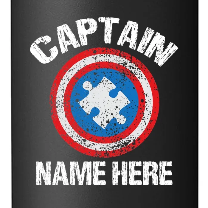 Personalized Captain Autism Puzzle Shield Custom 24oz Water Bottle - Front - Close-up