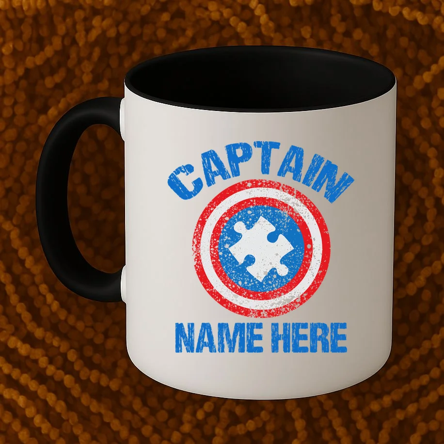 Personalized Captain Autism Puzzle Shield Custom Coffee Mug - Front 1