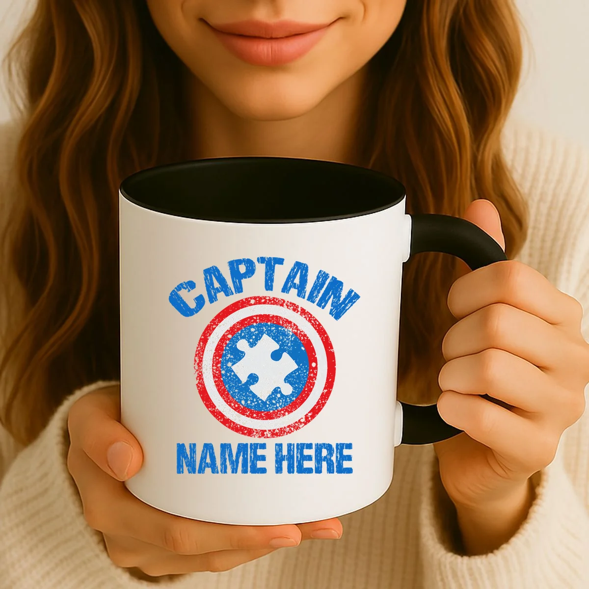 Personalized Captain Autism Puzzle Shield Custom Mug - Front 2