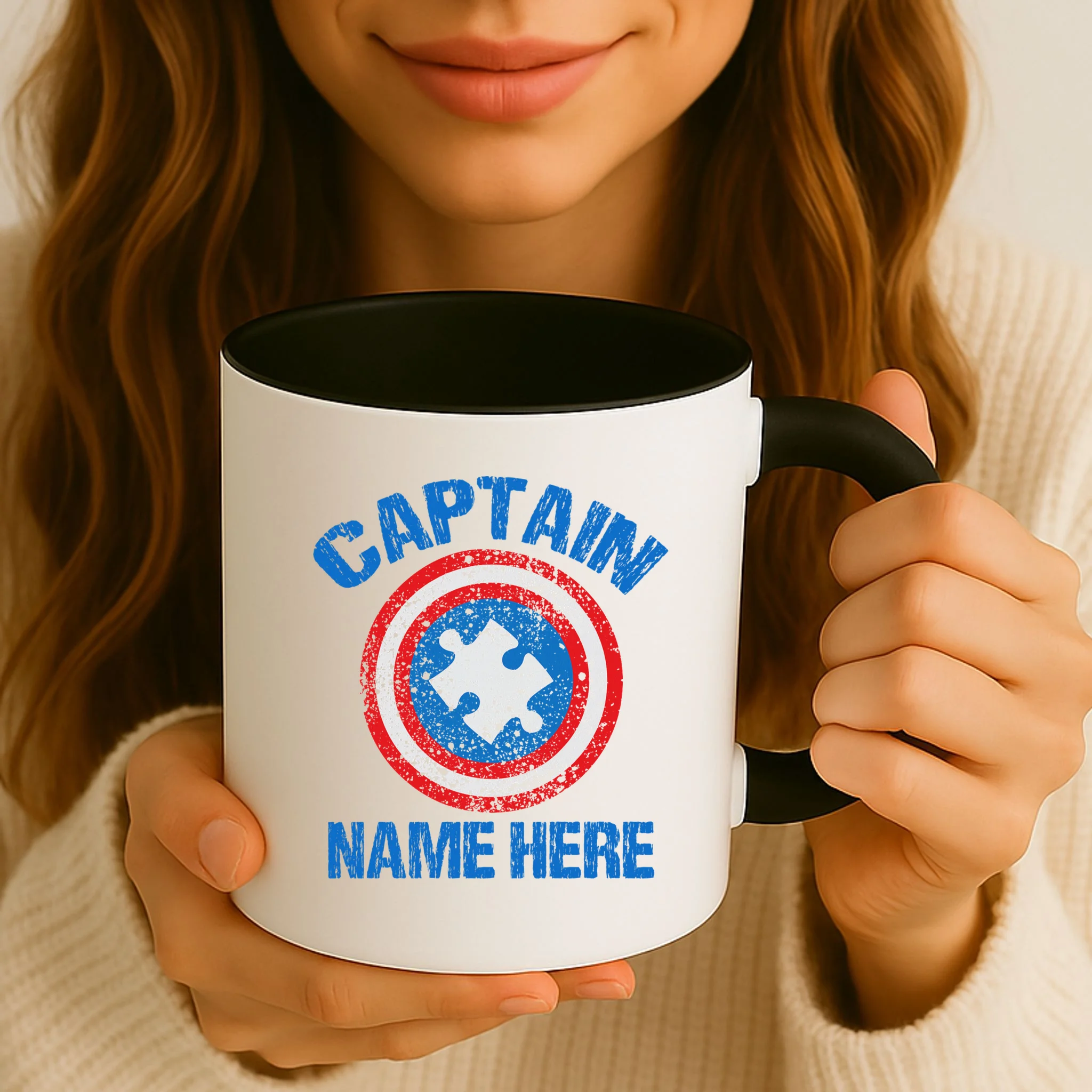 Personalized Captain Autism Puzzle Shield Custom Mug - Front 2