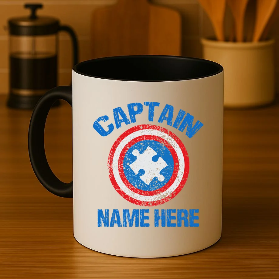 Personalized Captain Autism Puzzle Shield Custom Coffee Mug - Front 3