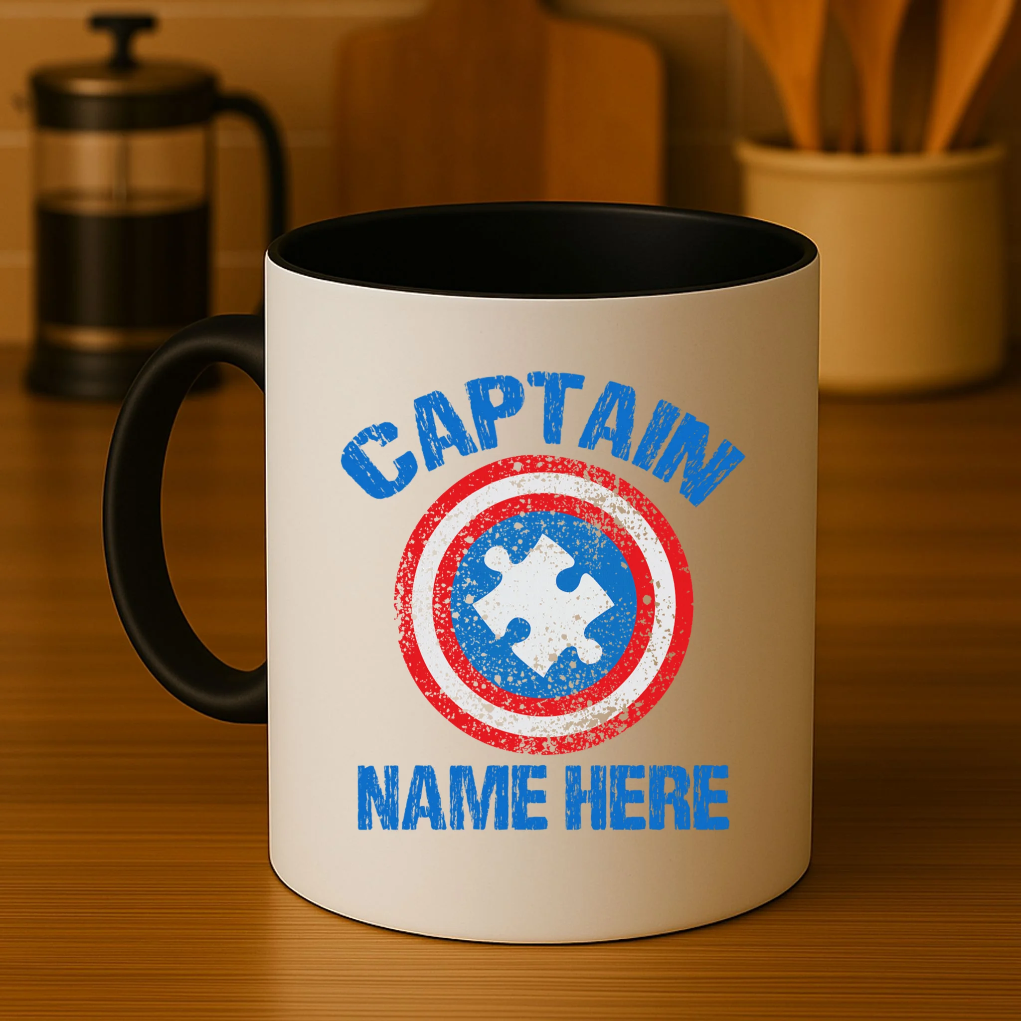 Personalized Captain Autism Puzzle Shield Custom Mug - Front 3