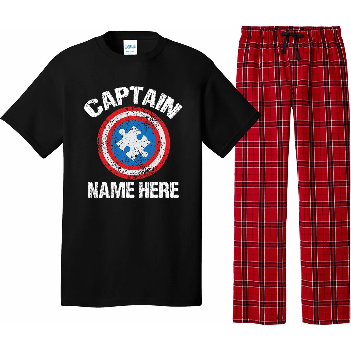 Personalized Captain Autism Puzzle Shield Custom Pajama Set - Front