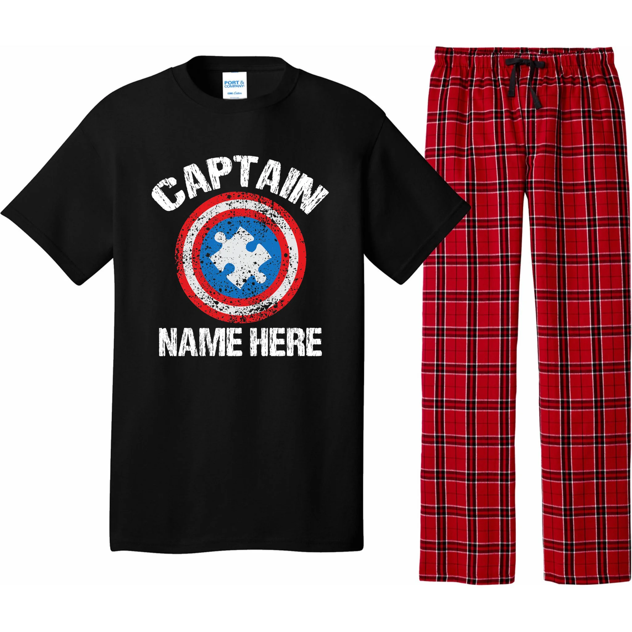 Personalized Captain Autism Puzzle Shield Custom Men's Pajamas - Front