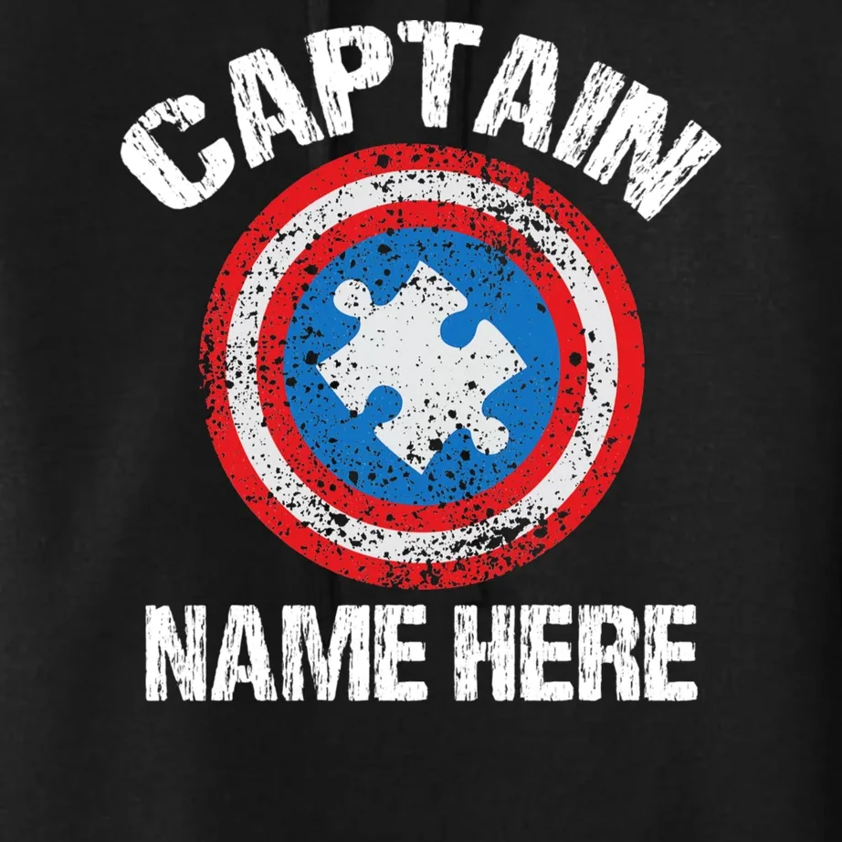 Personalized Captain Autism Puzzle Shield Custom Women's Pullover Hoodie - Front - Close-up