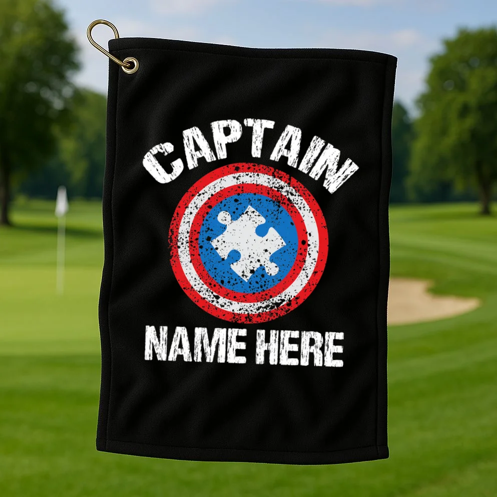 Personalized Captain Autism Puzzle Shield Custom Golf Towel - Front 1